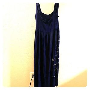 Navy dress with birds down side